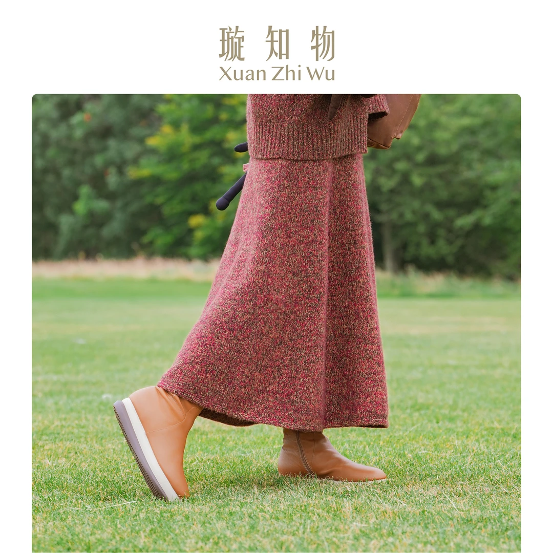 璇知物「Xuan」焦糖毛织半裙 山羊绒+桑蚕丝重工花纱 静奢针织半裙