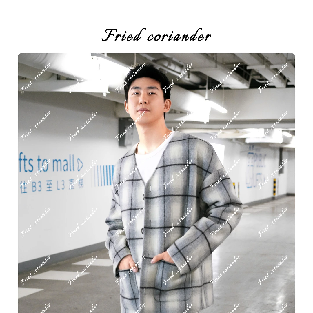 璇知物「炸香菜」木槿大衣.1oo绵羊毛格子毛呢秋冬外套王璇原创设计