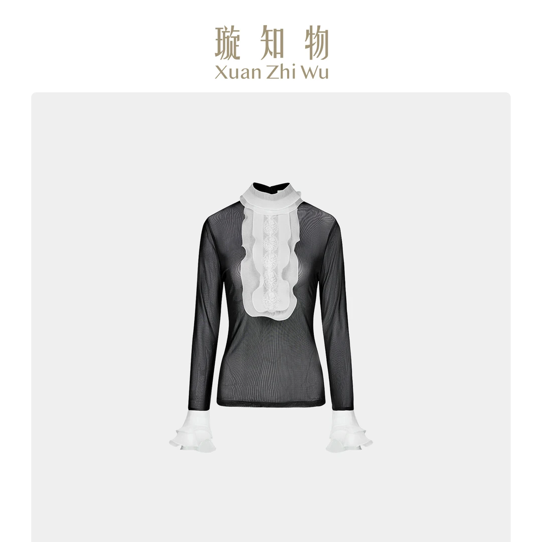 璇知物「Xuan」海德衫 蕾丝黑色女士透视衫长袖秋季衬衫璇原创设计