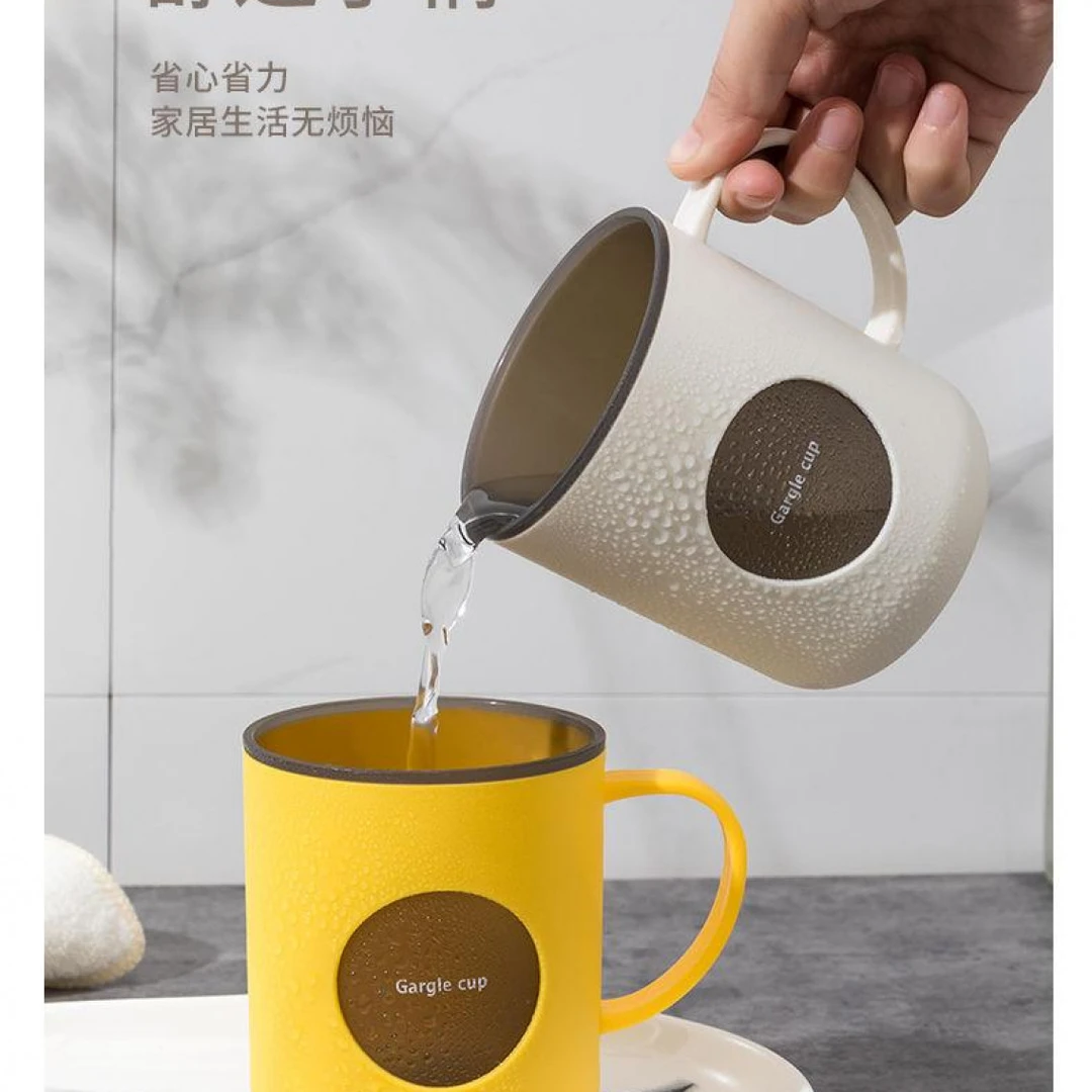 双层撞色漱口杯家用浴室刷牙杯带手柄可爱杯子耐摔洗漱牙缸杯