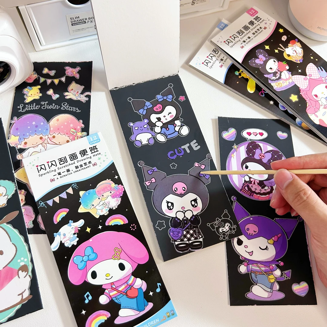 无毒儿童闪闪刮画本带图案炫彩女孩创意diy手工涂鸦刮刮画纸