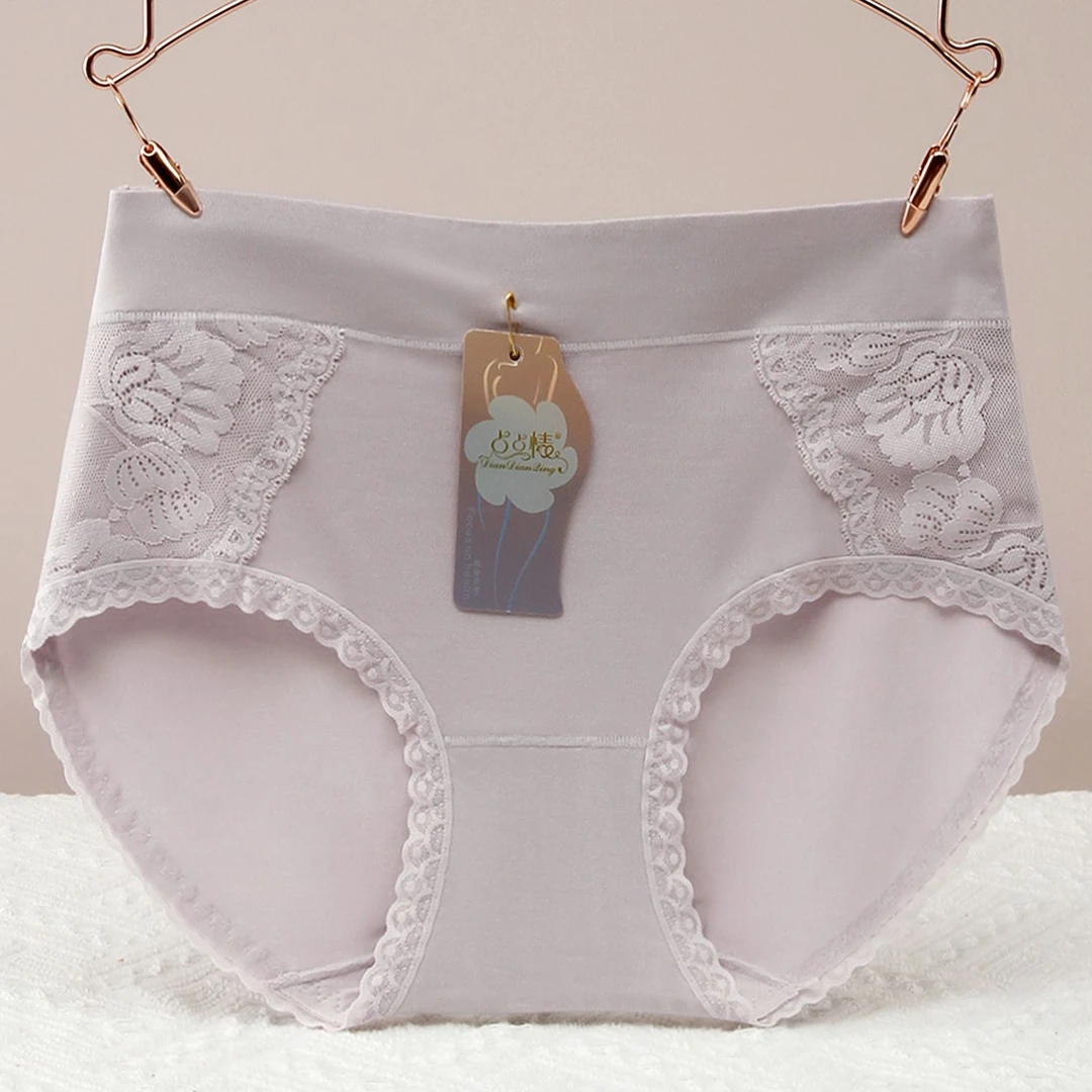 网红爆款蕾丝拼接内裤女士中腰棉质亲肤三角底裤子纯色提臀短裤头