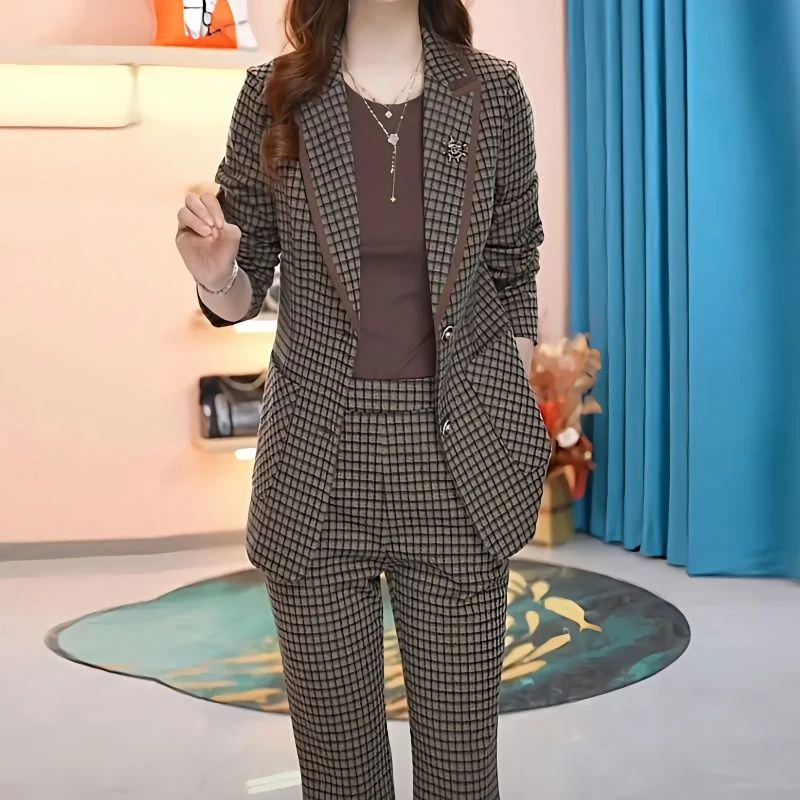 长袖西装套装女2026春季新款时尚气质休闲显瘦西服上衣裤子两件套