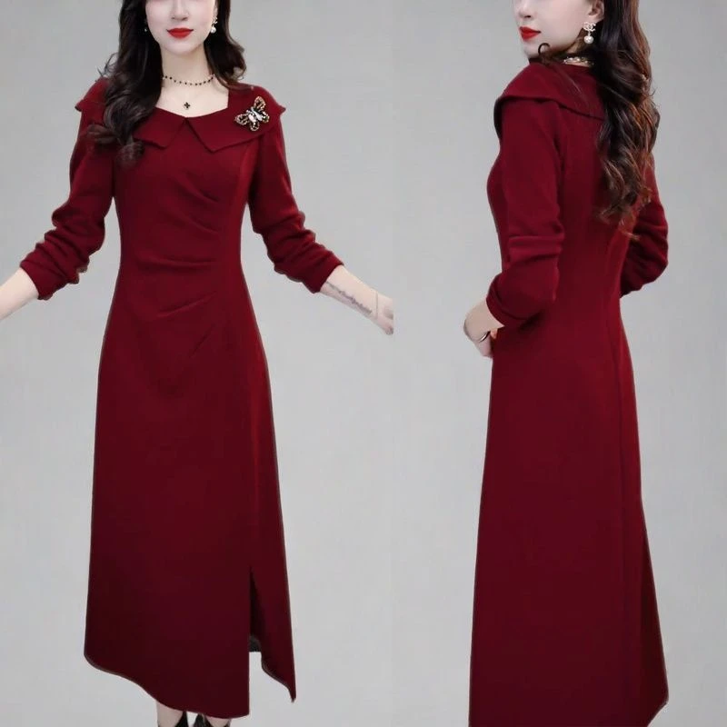 时尚设计感连衣裙女2025秋冬新款气质显瘦中长款休闲百搭打底裙子