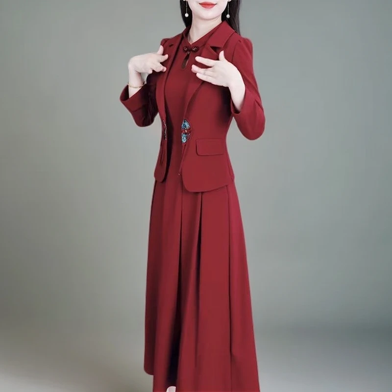 时尚西装套装裙女2025年秋季新款国风盘扣西服外套裙子休闲两件套