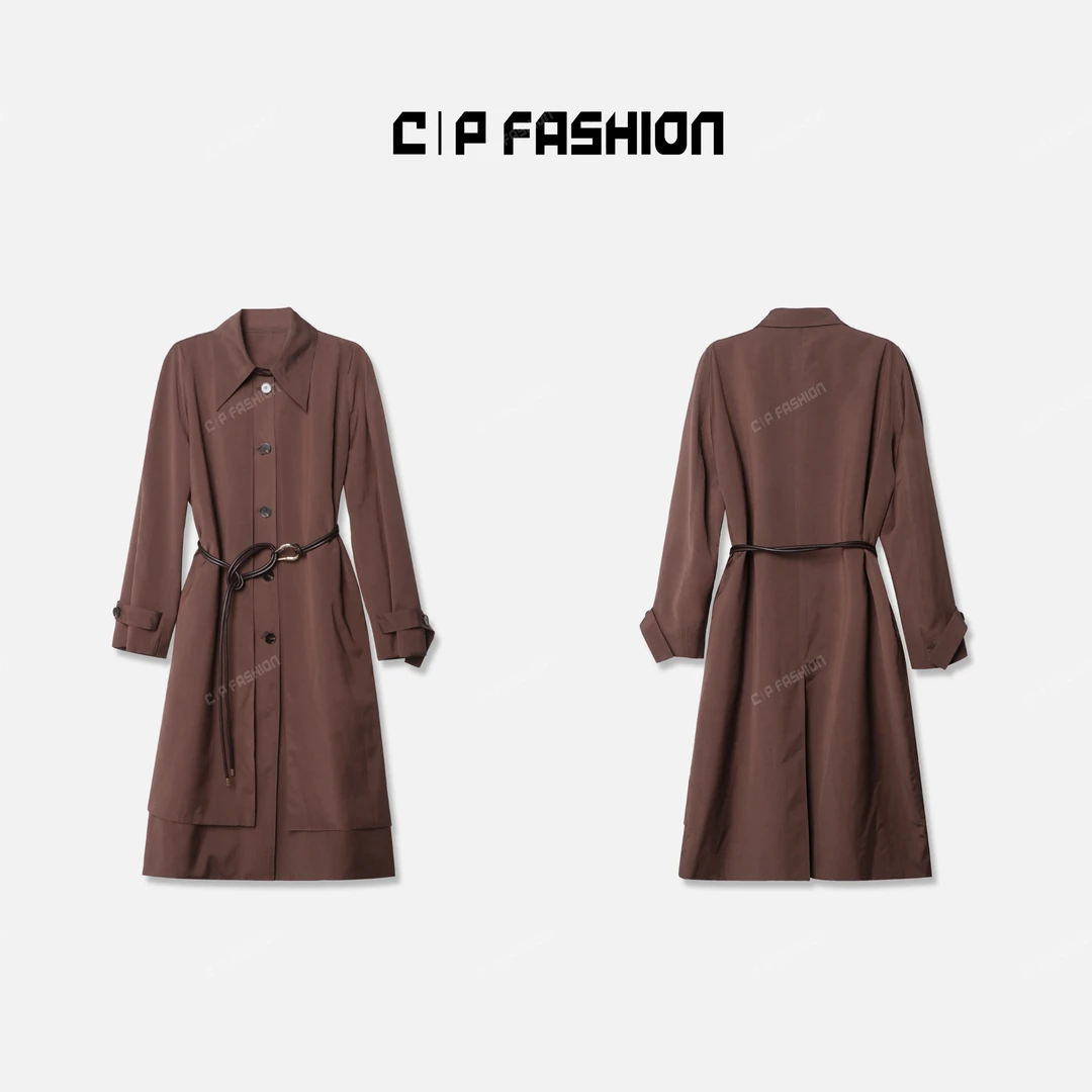 AR丨"瑰懿琦忻"假两件排扣翻领长款风衣 C1J821WT243