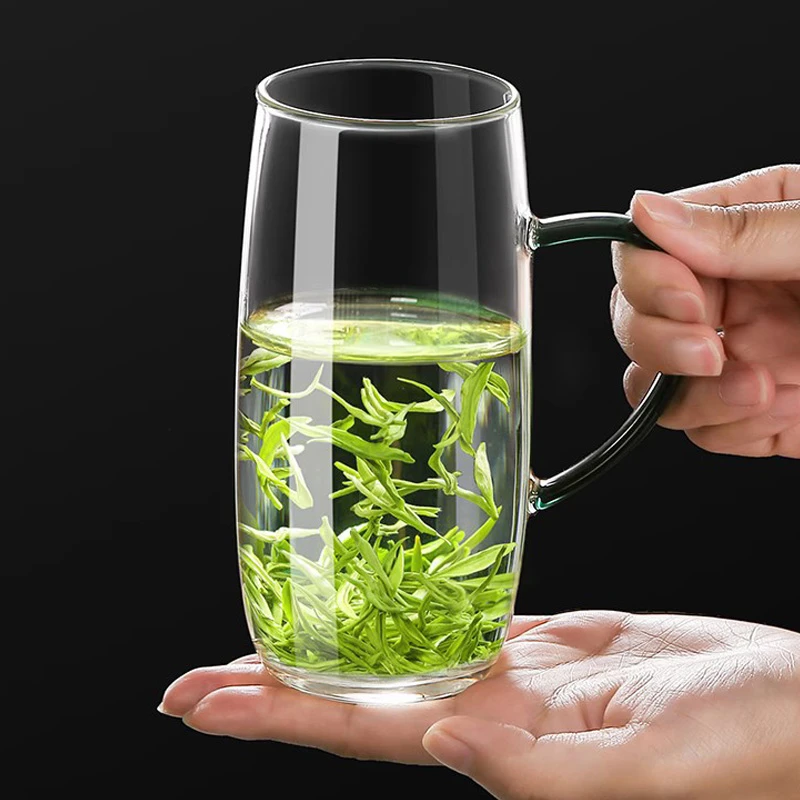带把手玻璃杯办公室喝水杯子男女透明耐热绿茶杯玻璃茶杯带把手
