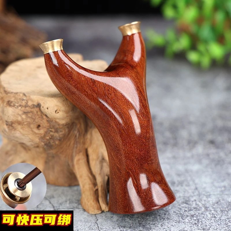 金星紫檀快压实木弹弓飞虎扁皮精准户外射击免绑反曲弹工手工实战