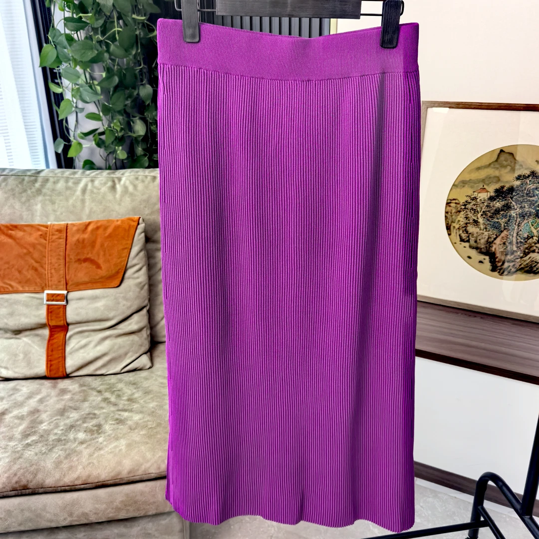 61099新款极简百搭高级坑条显瘦气质中款垂感显瘦休闲女装半身裙