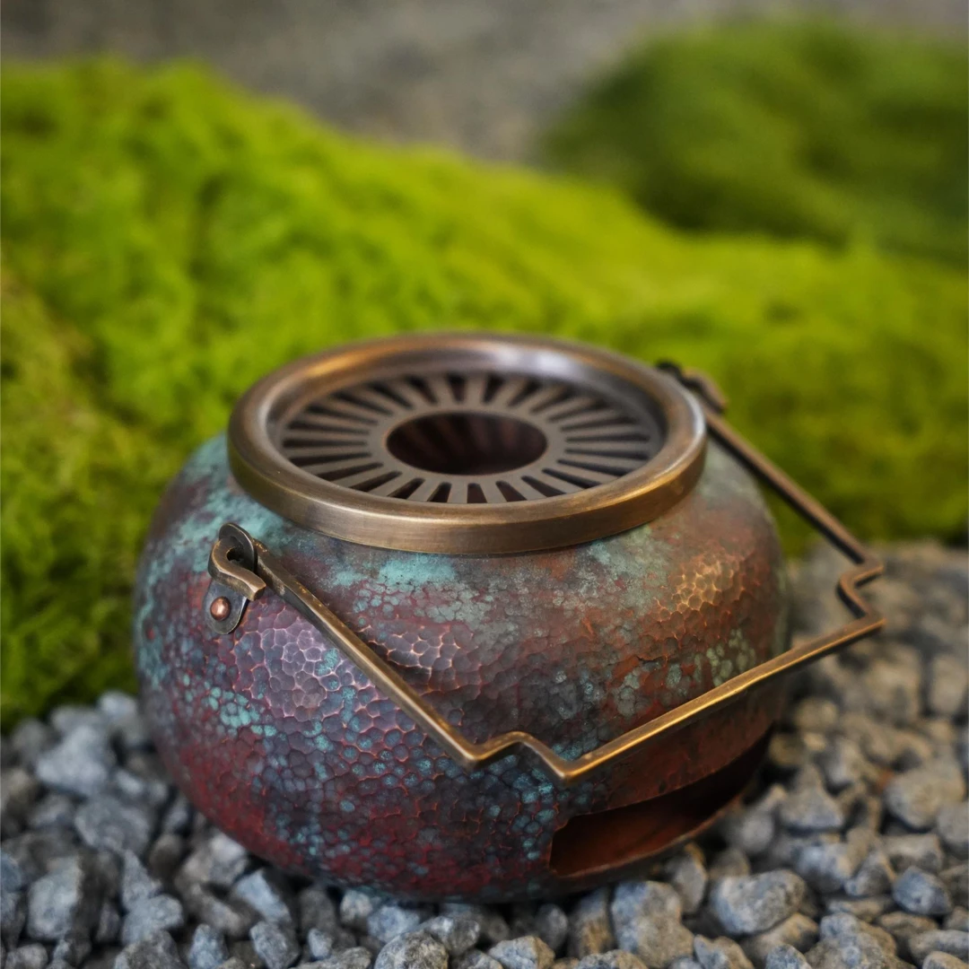 【遇见】扁圆火炉绿色(凹) 炭火炉铜制手工炭炉煮茶煮水茶道