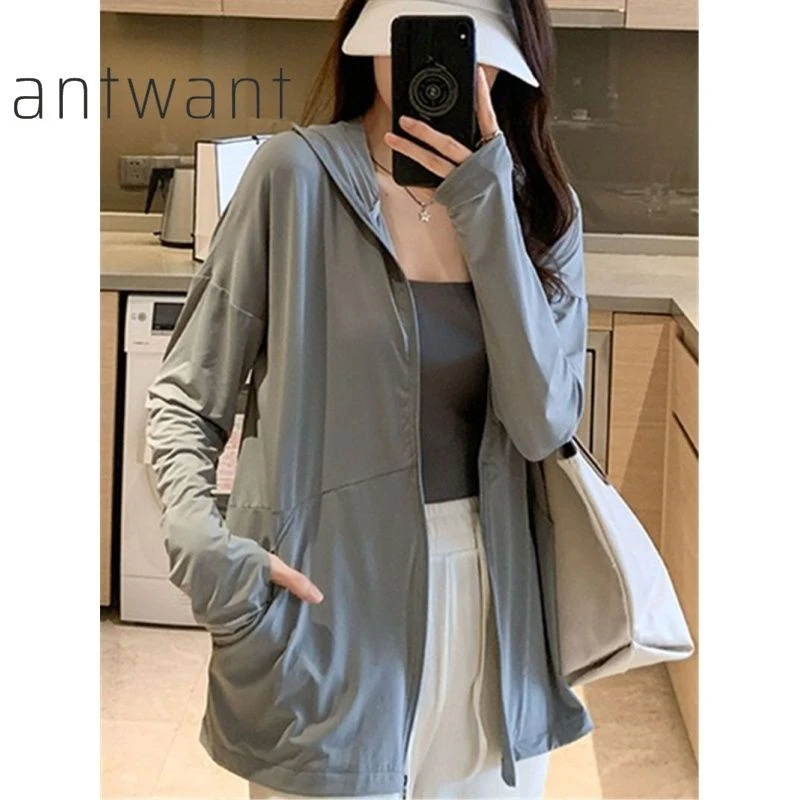 原纱冰丝防晒衣女夏季薄款户外防紫外线防晒服宽松开衫外套女上衣