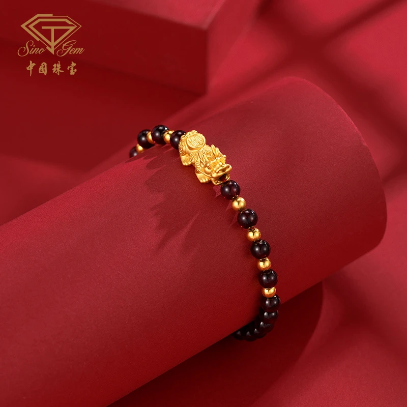 【中国珠宝】财运滚滚貔貅个性时尚石榴石s925银手串 #3780