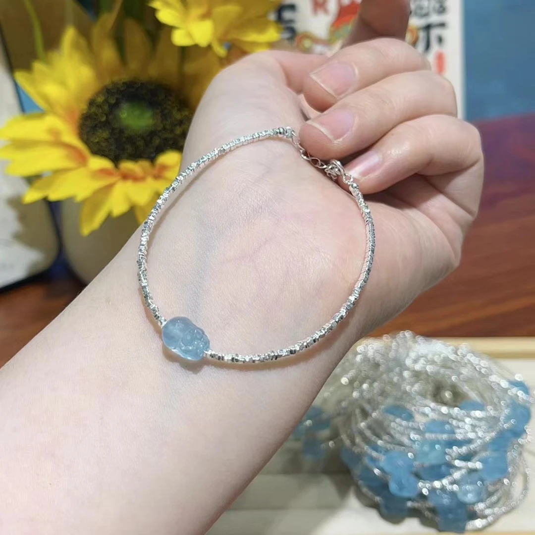 【碎银几两】S925碎银子海蓝宝貔貅手链
