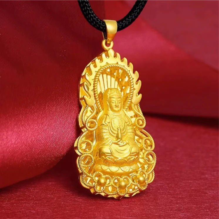 Chow Tai Seng/周大生足金火焰观音吊坠3D硬金工艺送男神送老爸