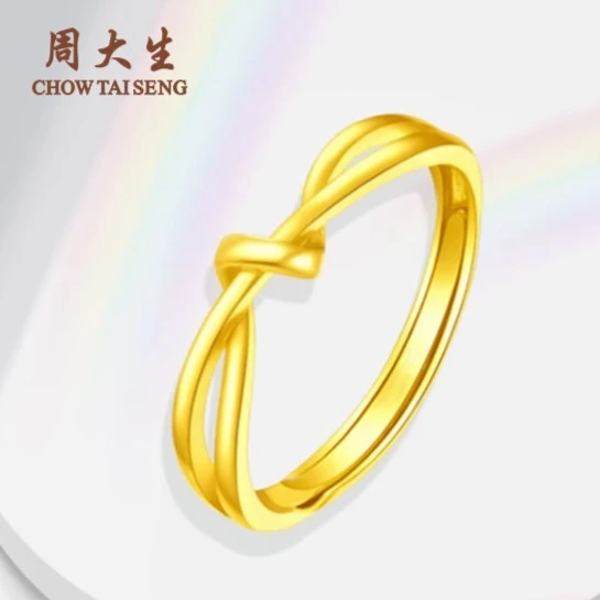 Chow Tai Seng/周大生爱无尽纽带同心结黄金开口戒指简约款可调节