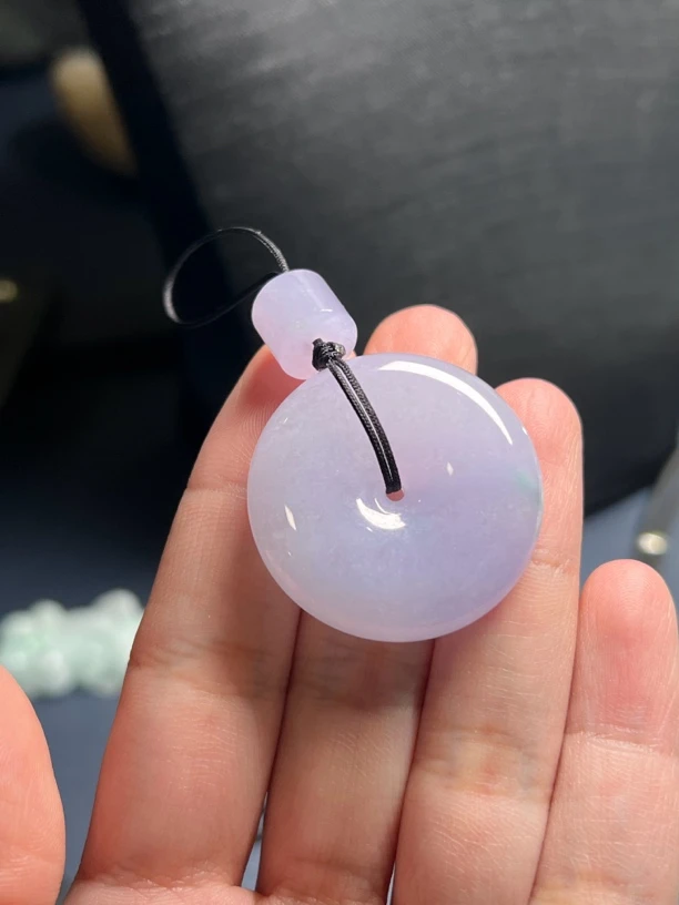 粉春彩老糯紫平安扣吊坠32.6×8.9桶珠8.3×9.7