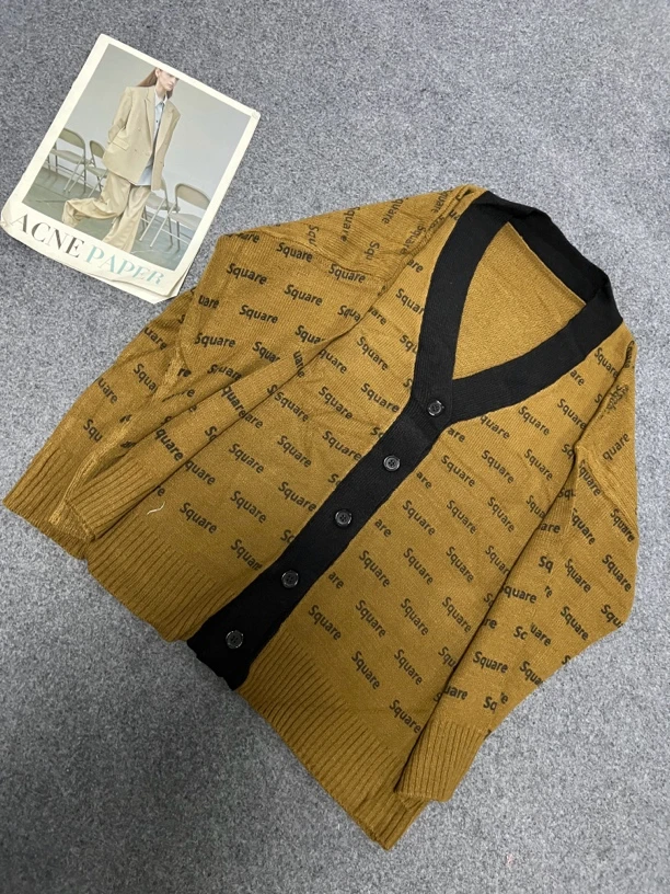 12691驼色字母拼接简约阔版休闲显瘦极简百搭早秋针织衫