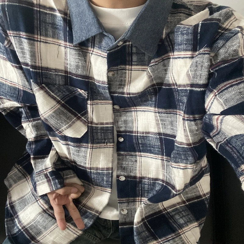 ABC BUFUT美式复古格子长袖衬衫男女春秋宽松百搭情侣高级感衬衣