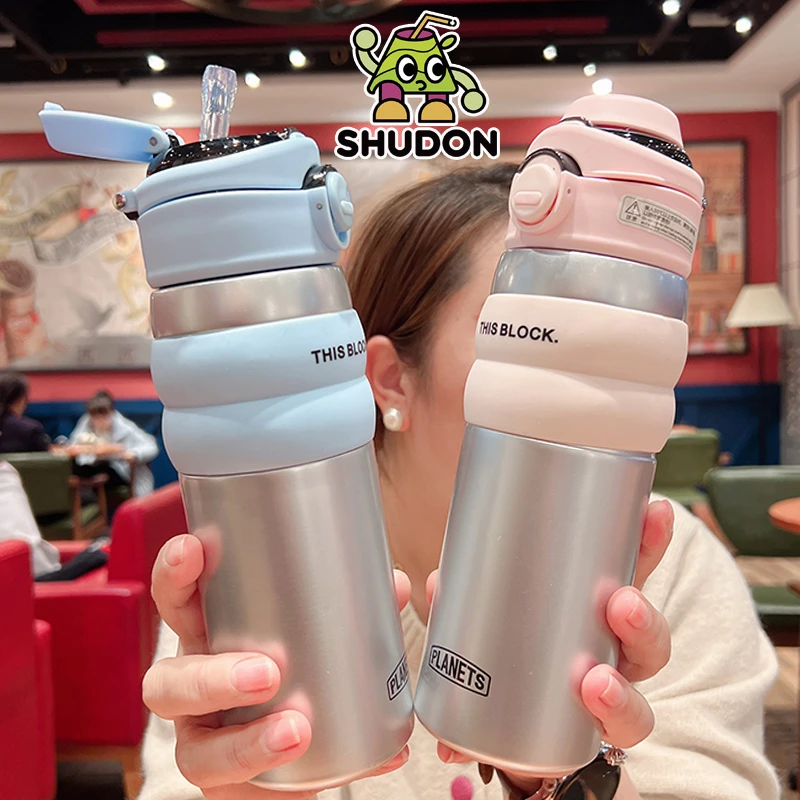 可爱口袋保温杯550ml网红316钢双饮吸管水杯学生旅行女士出门水杯
