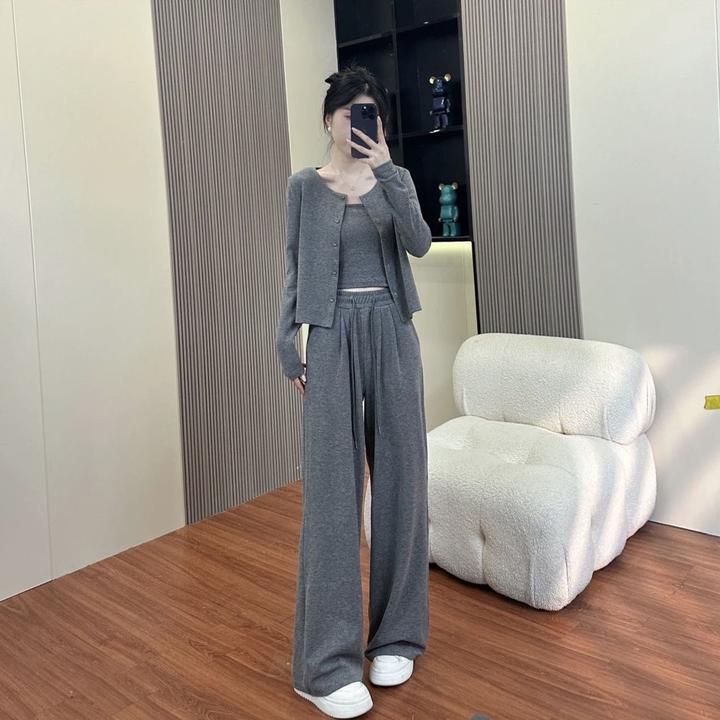 糯米三件套显瘦气质运动网红休闲套装2024宽松阔腿三件套新中式