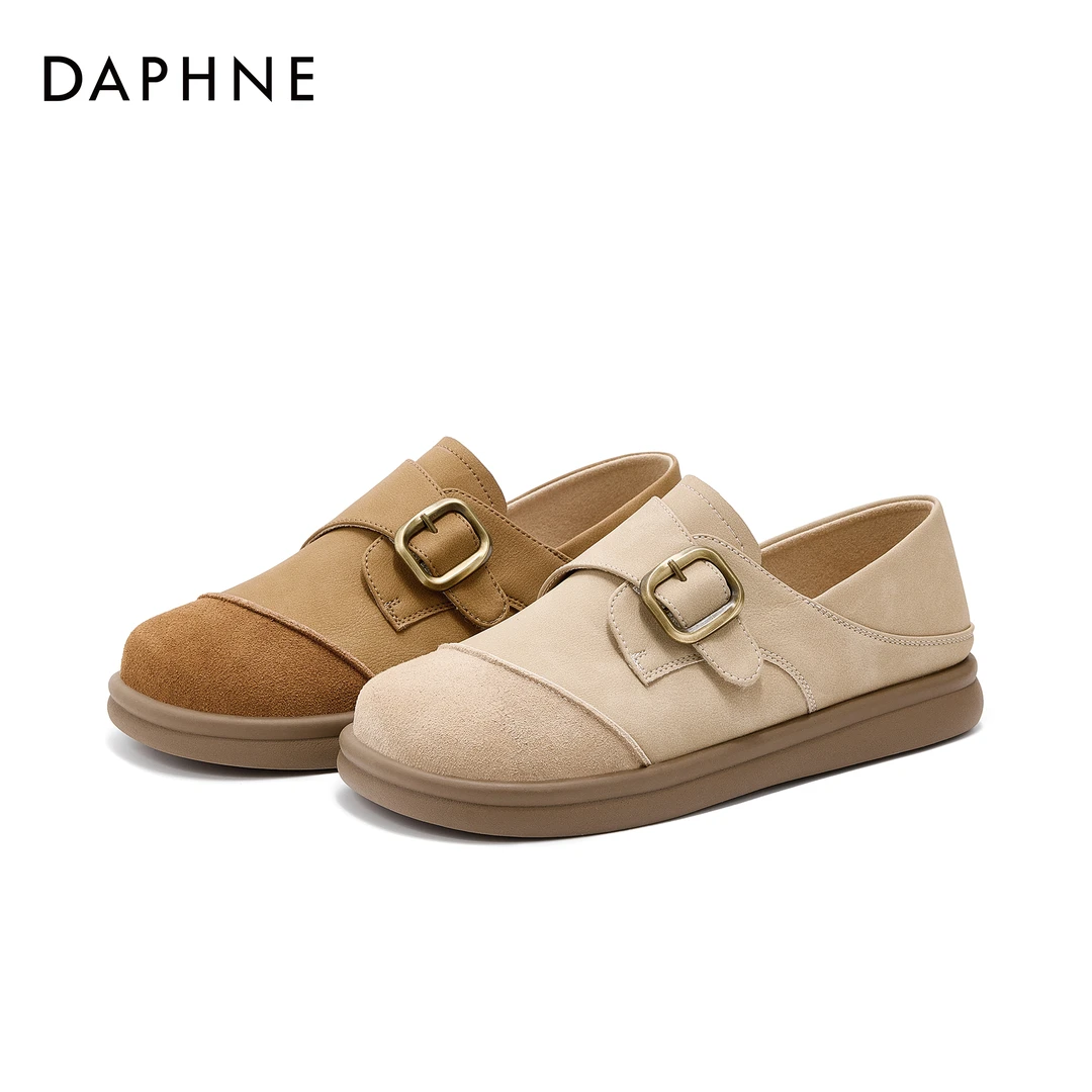 达芙妮女士秋季舒适休闲2024复古英伦风圆头平底魔术贴时装单鞋