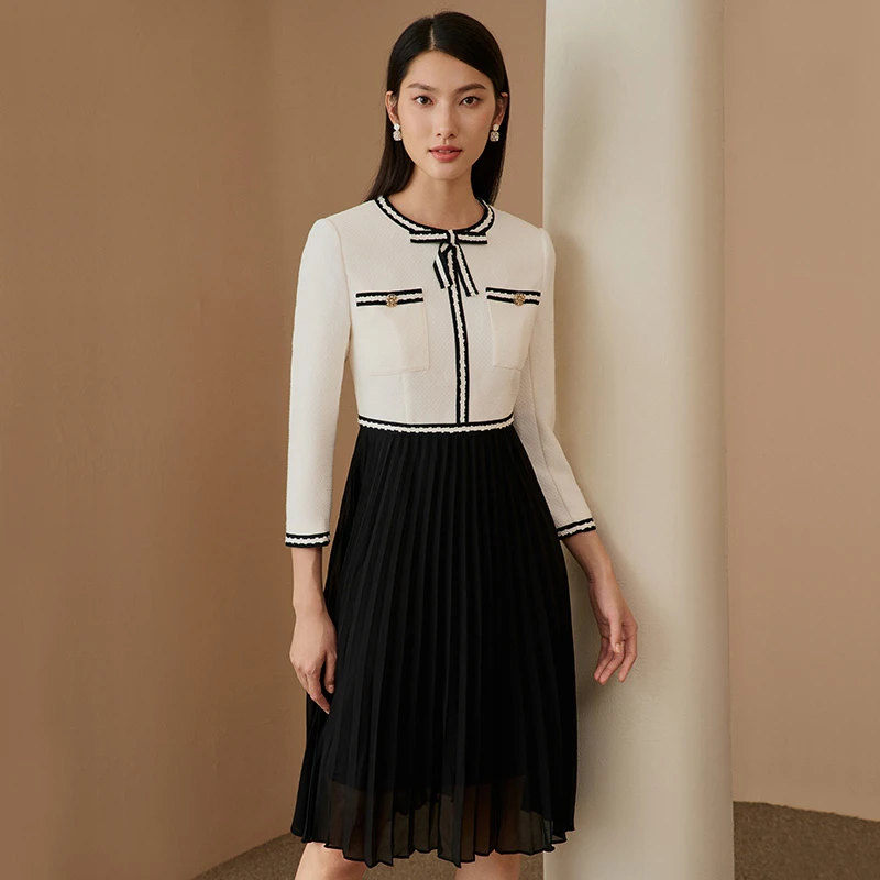 EITIE/爱特爱女装2023春季新款气质拼接小香风连衣裙6907603