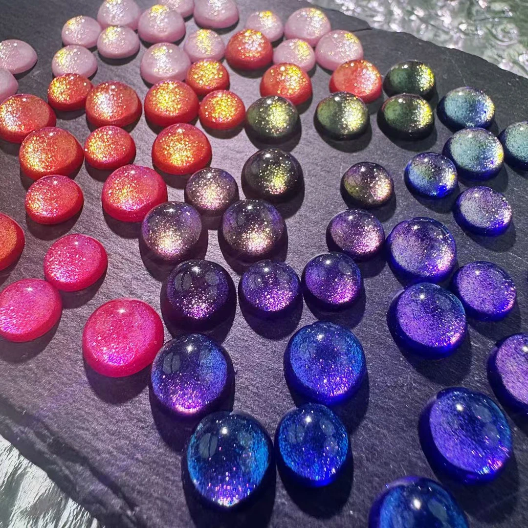 DIY半球树脂平底珠光变幻彩戒面发簪戒指镶嵌玩偶眼睛配件手工