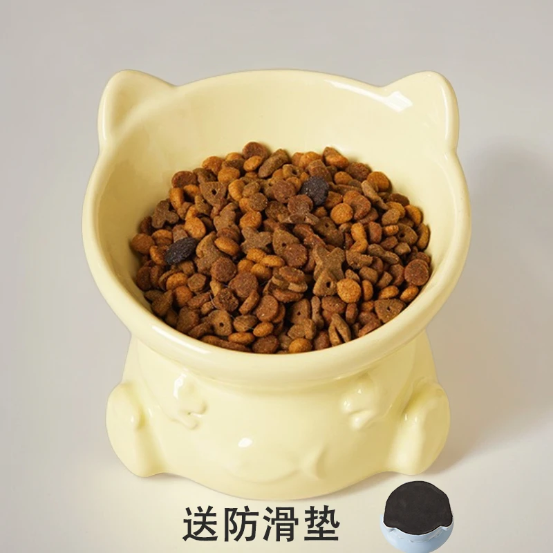 猫碗陶瓷猫粮碗猫食盆猫咪碗狗碗宠物碗大容量碗饮水碗斜口碗高脚