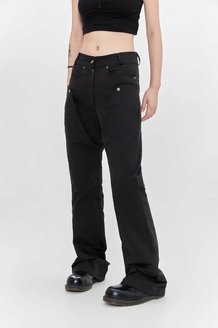 MADEEXTREME 美式拼接复古修身微喇工装显瘦休闲裤男女同款