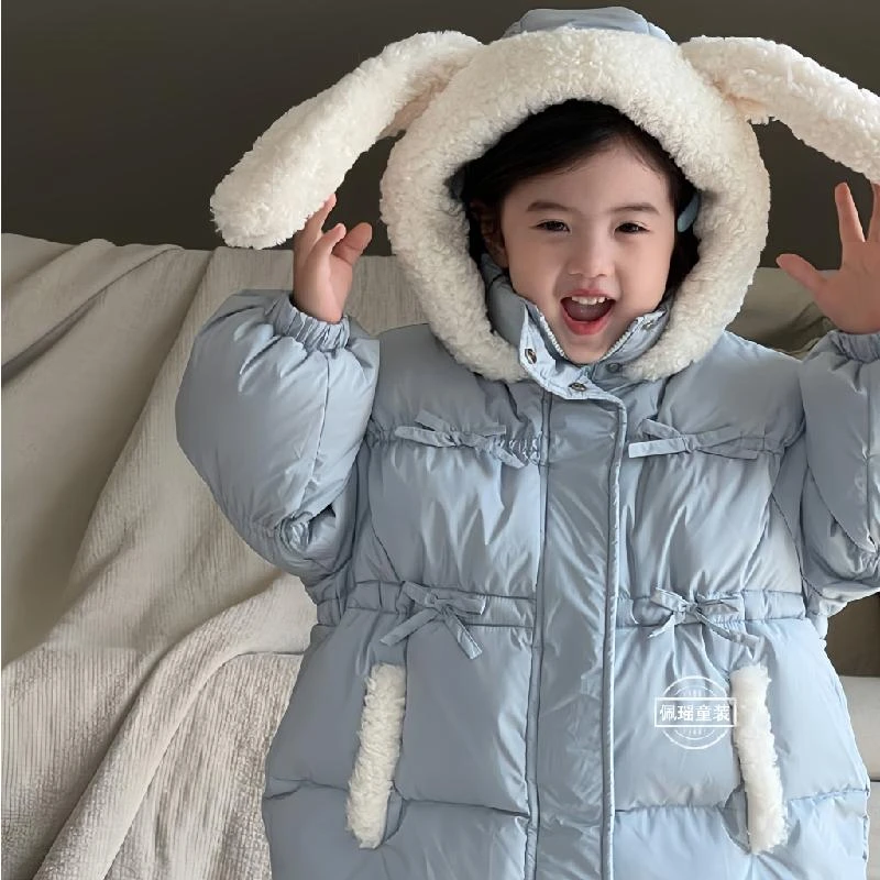 【现货极寒款羽绒服】可爱兔大耳朵冬季新款羽绒女宝宝大鸭绒连帽款