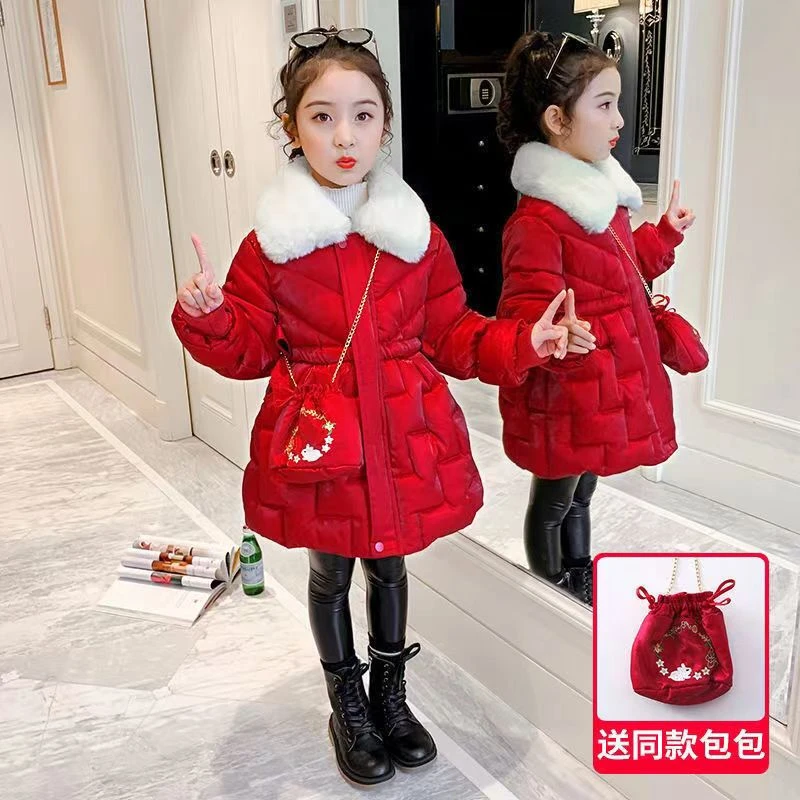 2023新款时尚女童冬装棉服外套冬季洋气儿童加厚女宝中长款棉衣
