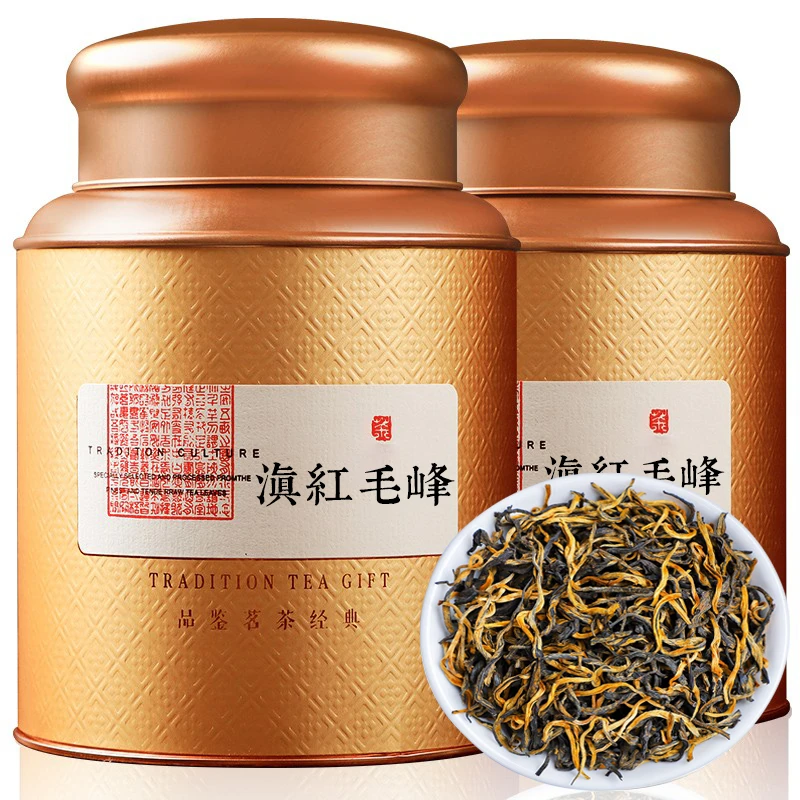红茶 滇红毛峰茶叶 2023新茶春茶红茶茶叶 滇红茶毛峰礼盒装罐装