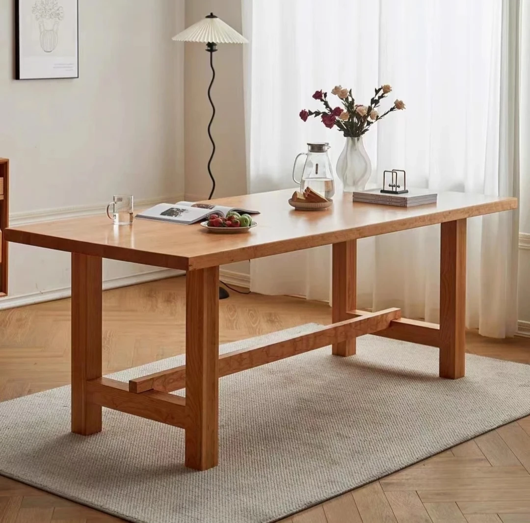 实木家具北欧实木樱桃木餐桌日式家用大板桌原木茶桌长方形工作台