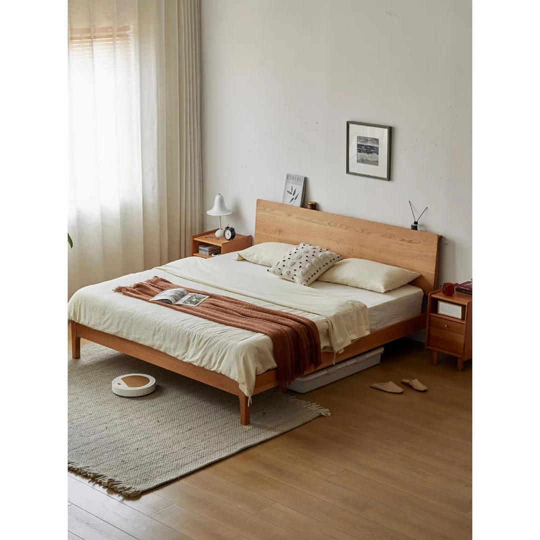 千寻床北欧樱桃木实木床1.8米简约双人床小户型1.5米日式橡木床