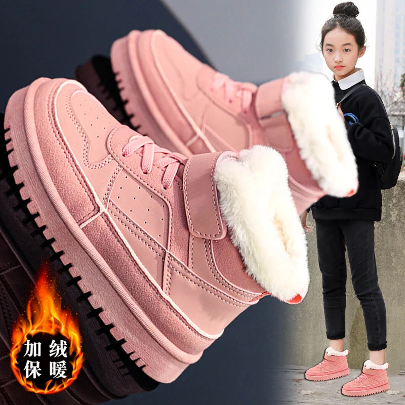 乔丹断码女童雪地靴2023冬季新款儿童大棉鞋加绒加厚女孩软底东北