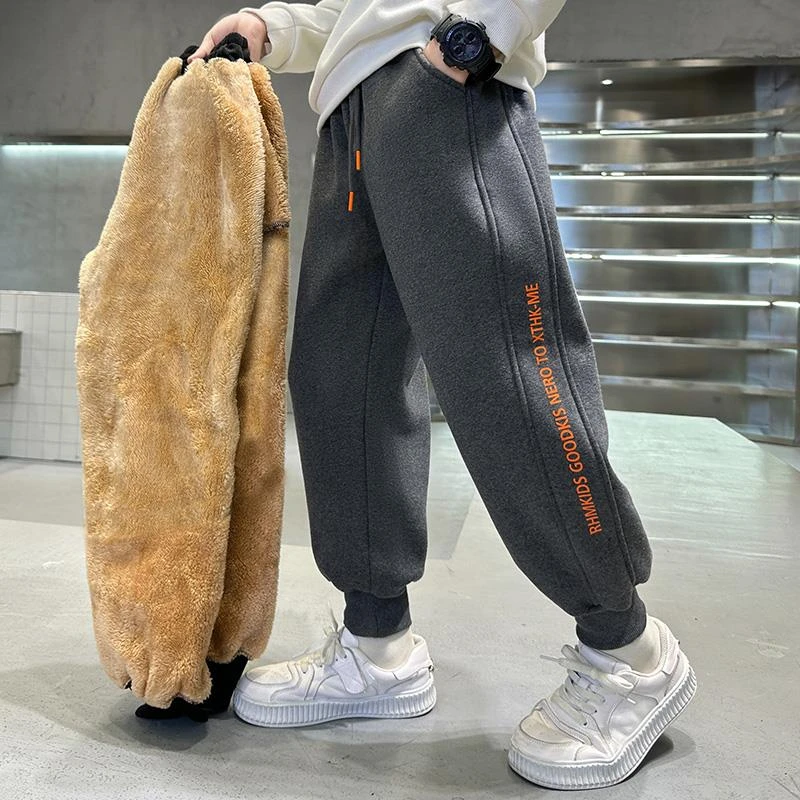 巴拉优选恩儿童装男童加绒裤子加厚秋冬款2024新款中大童冬季羊羔