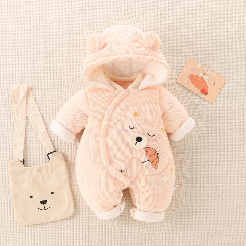 巴拉优选恩新生婴儿连体衣秋冬加厚保暖套装满月宝宝外出服抱衣棉