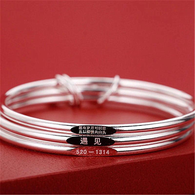 足银手镯 三生三世手镯素圈经典浪漫一生一世时尚手镯铃铛简约