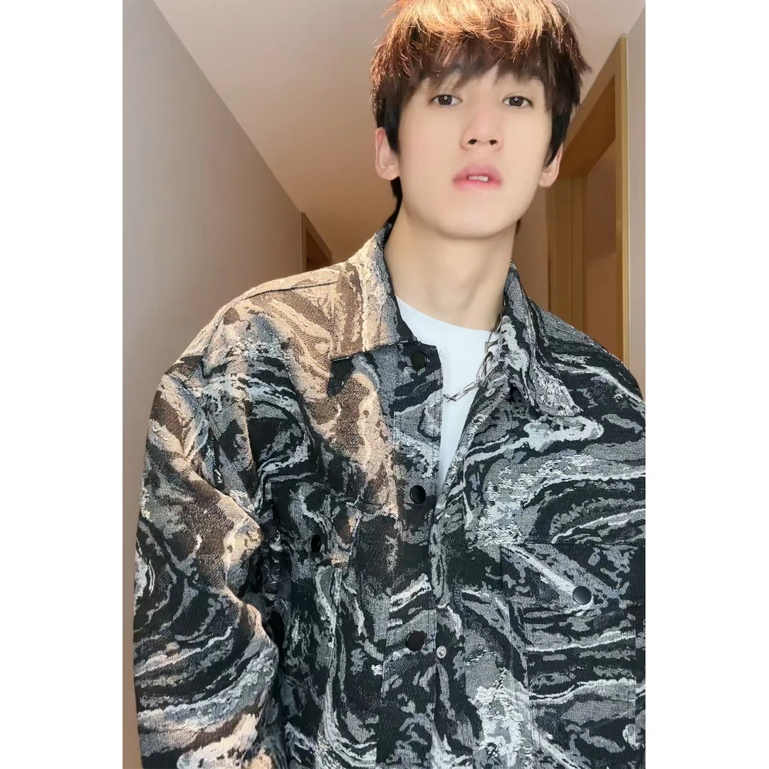 聪明陈 美式复古扎染设计感夹克外套小众宽松百搭上衣男80185