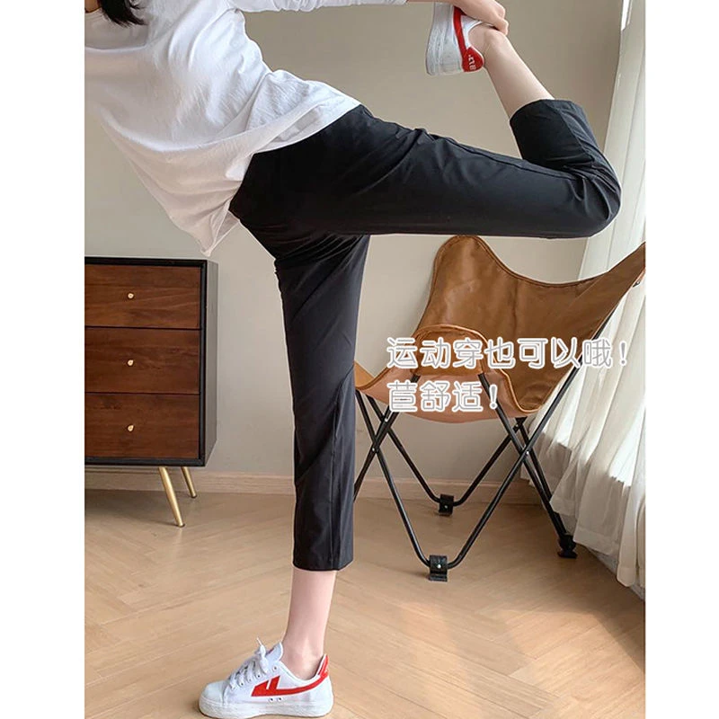 冰丝速干运动裤女春夏薄款大码九分直筒胖妹妹遮肉显瘦休闲烟管裤
