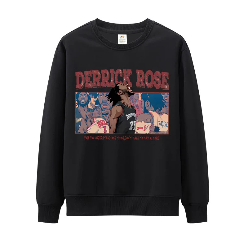 森林狼罗斯卫衣秋冬加绒加厚套头圆领卫衣篮球卡通插画印花卫衣男