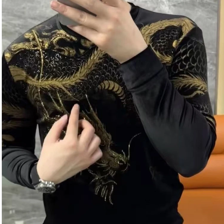 秋冬款中国风霸气侧露长袖【大龙图】时尚百搭显瘦高品质重工奥钻