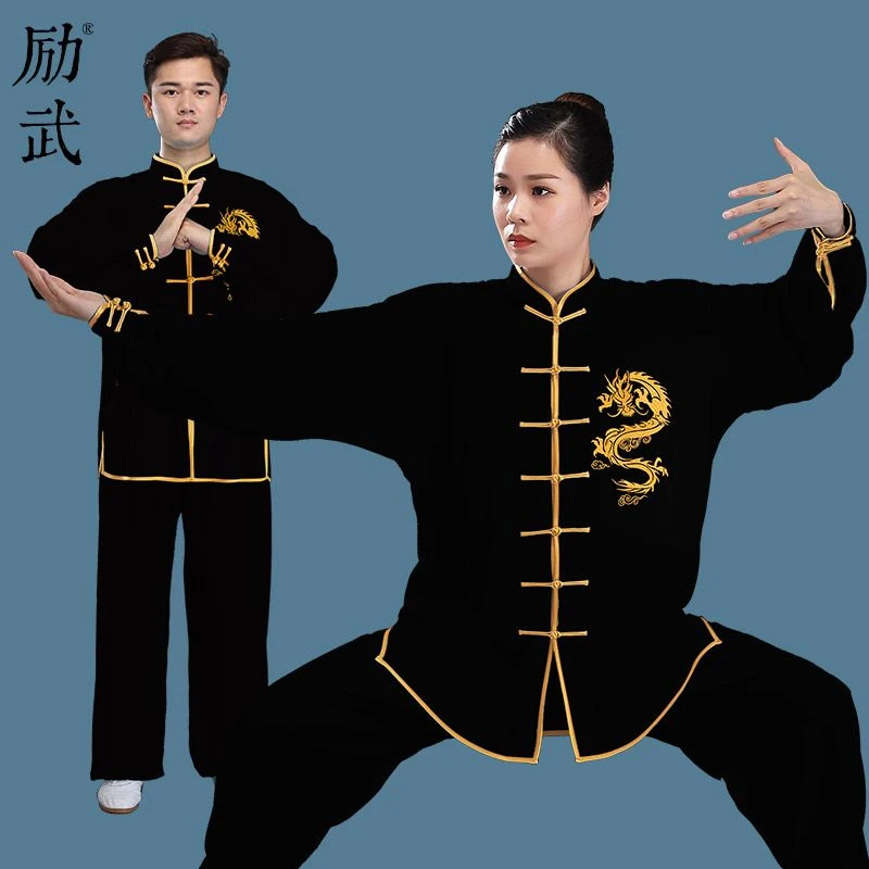太极服新品女春秋夏季棉加丝麻中国风绣龙男中老年武术练功夫服裤
