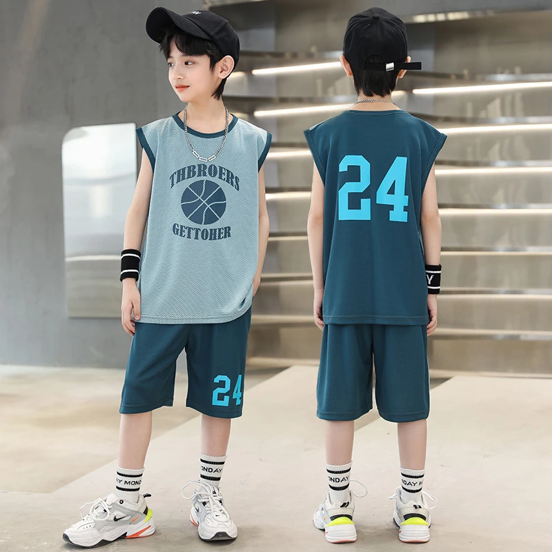 儿童篮球服男童夏季薄款运动速干中大童无袖背心两件套球衣时尚帅