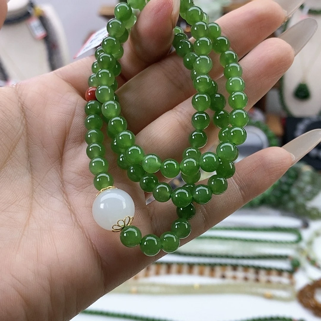 和田玉手串足金镶嵌手串
