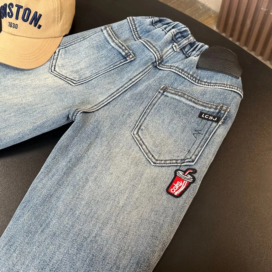 男童裤子秋冬款2024新款奥粒绒儿童加绒加厚牛仔裤冬季一体绒休闲