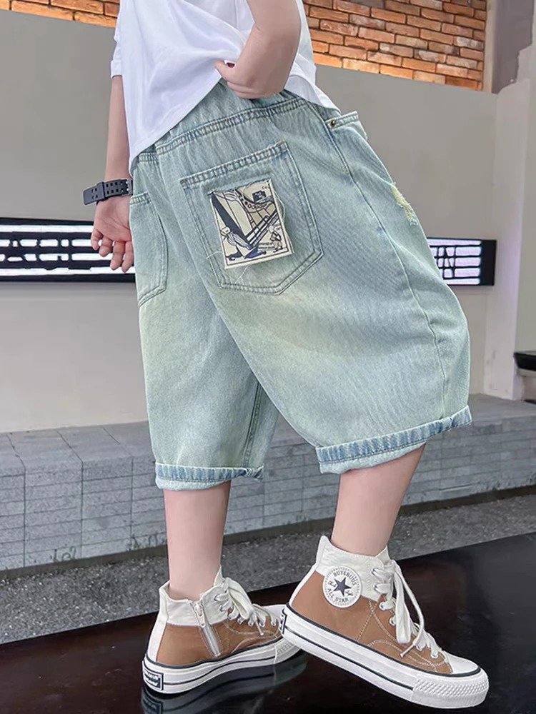 儿童装男童夏装短裤裤子2024新款夏季夏款中裤薄款中大童牛仔裤潮