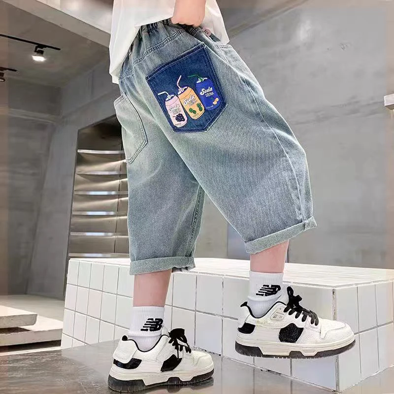 儿童装男童夏装裤子短裤2024新款中大童夏季夏款薄款中裤牛仔裤潮