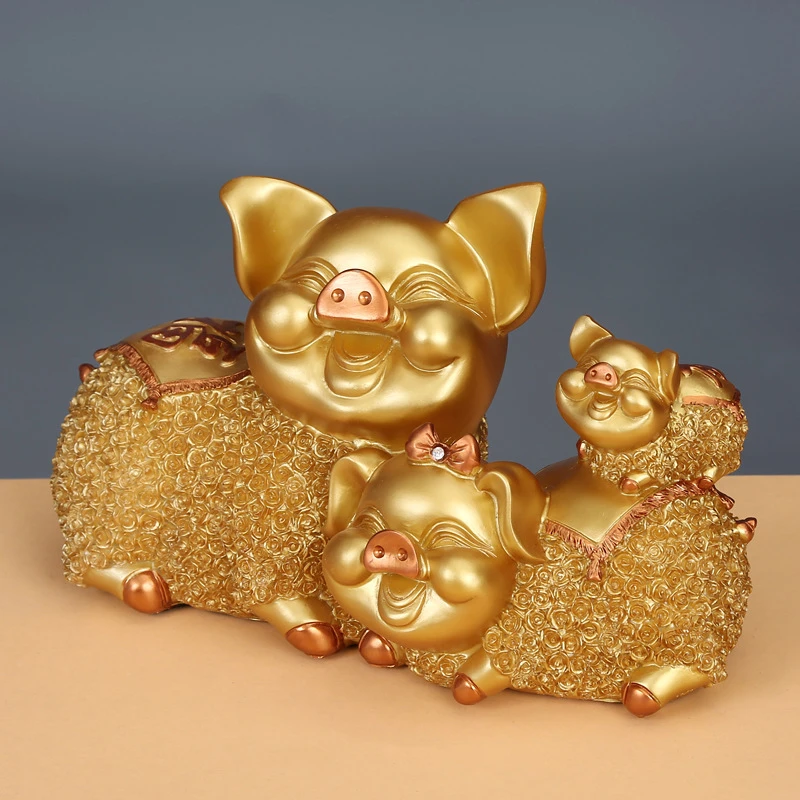 创意幸福金色猪摆件品高档电视柜卧室饰品酒柜摆件