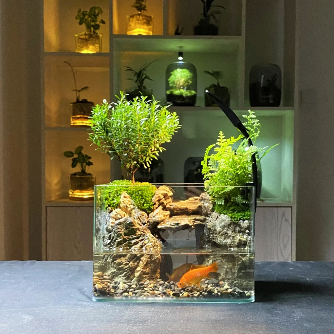 原景森林【水墨江南】流水国风景观可养鱼桌面微景观创意绿植大摆件